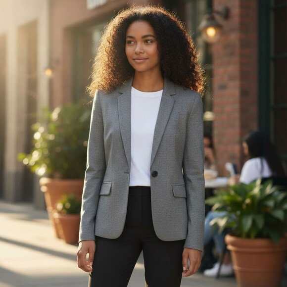 H&M Gray Tailored Fitted Blazer Single-Button Suit Jacket Blazer - Picture 2 of 9